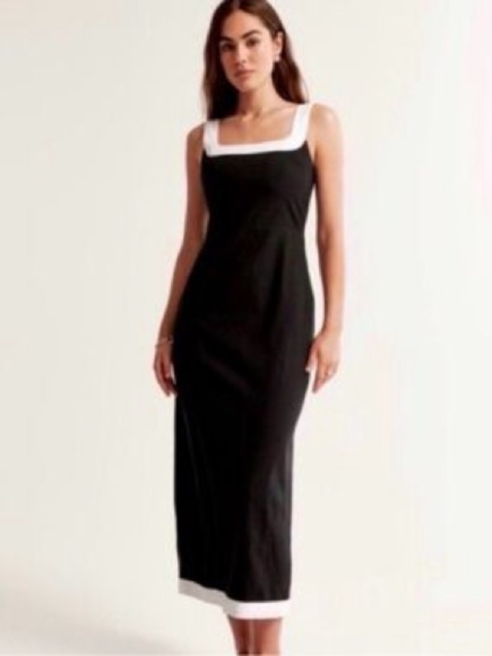 Abercrombie & Fitch Linen-Blend Squareneck Column Midi Dress